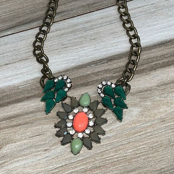 Multi-Color Multi-stone Statement Necklace Set In Gold Tone - Picture 1 of 6